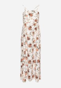 Born2be - Beżowa Sukienka z Wiskozą o Rozkloszowanym Kroju w Kwiaty Nalorene. Okazja: na co dzień. Typ kołnierza: dekolt kwadratowy. Kolor: beżowy. Materiał: wiskoza. Długość rękawa: na ramiączkach. Wzór: kwiaty. Typ sukienki: rozkloszowane. Styl: casual, elegancki #2