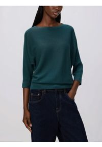 Reserved - Sweter z kimonowym rękawem - morski. Kolor: morski. Materiał: dzianina, wełna