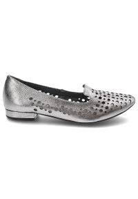Srebrne Baleriny Exquisite Damskie Stylowe Obuwie. Okazja: na spacer. Zapięcie: bez zapięcia. Kolor: srebrny. Materiał: skóra. Szerokość cholewki: normalna. Obcas: na obcasie. Styl: elegancki. Wysokość obcasa: niski #6