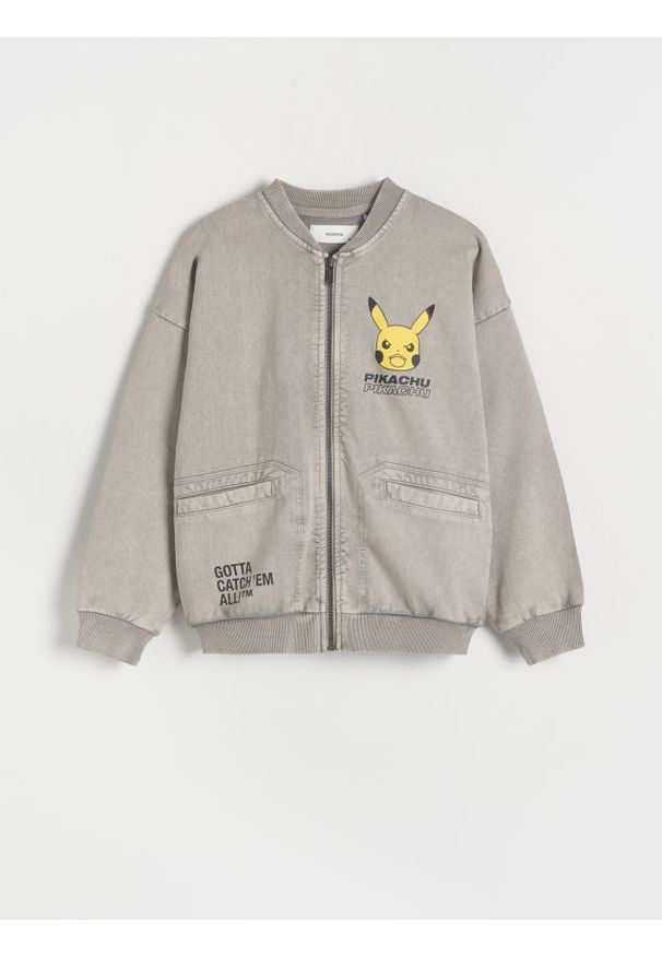 Reserved - Bomber oversize Pokémon - jasnoszary. Kolor: szary. Materiał: tkanina, bawełna