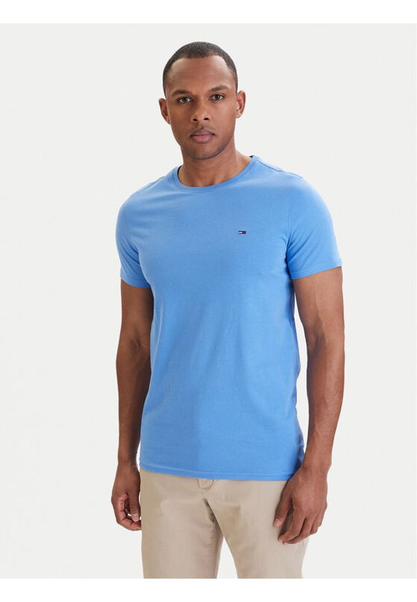 Tommy Jeans T-Shirt DM0DM04411 Niebieski Slim Fit. Kolor: niebieski. Materiał: bawełna