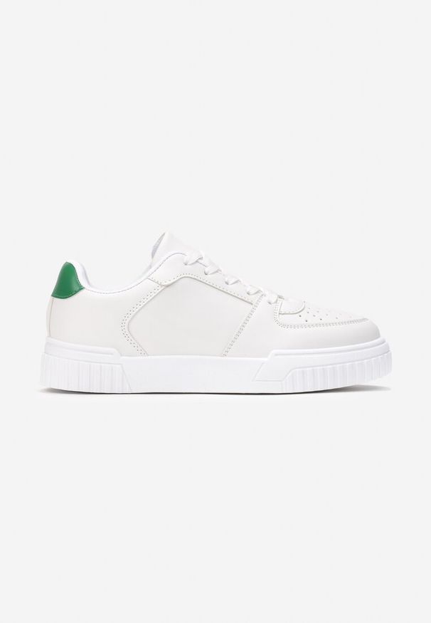 Renee - Biało-Zielone Sneakersy Amathanassa. Wysokość cholewki: przed kostkę. Kolor: biały. Szerokość cholewki: normalna. Wzór: gładki, aplikacja. Obcas: na płaskiej podeszwie