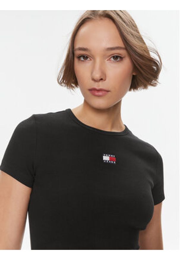 Tommy Jeans T-Shirt DW0DW17881 Czarny Slim Fit. Kolor: czarny. Materiał: bawełna
