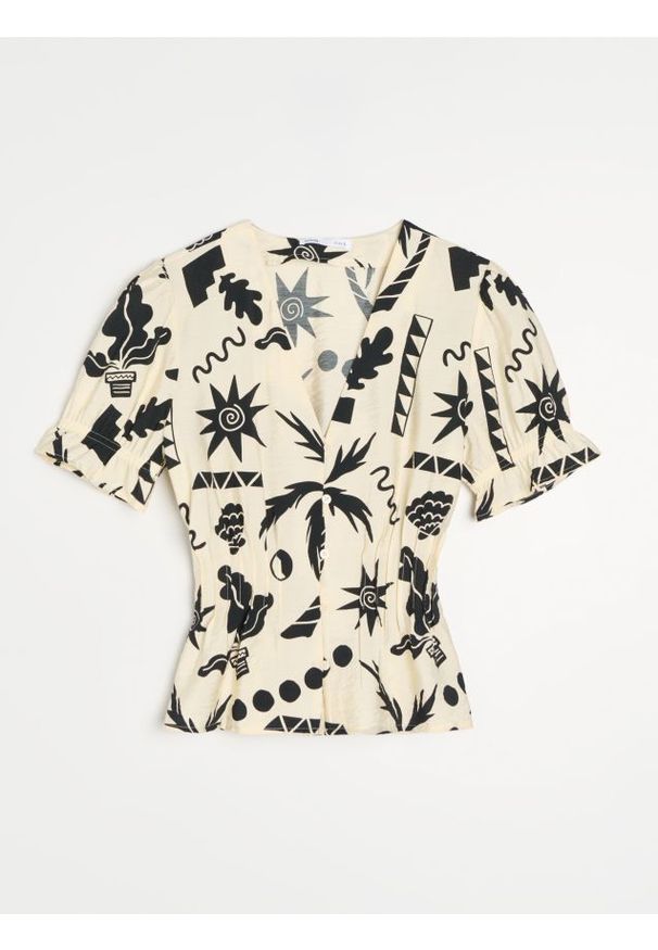 Sinsay - Koszulowa bluzka z zakładkami i wiskozą w stylu retro - wielobarwny. Materiał: wiskoza. Styl: retro