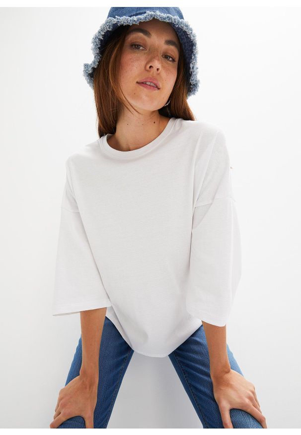 bonprix - Koszulka oversize z elastycznej mieszanki bawełny organicznej. Kolor: biały. Materiał: bawełna