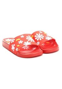 Born2be - Czerwone Klapki Flowered Garden. Nosek buta: otwarty. Kolor: czerwony. Materiał: guma. Wzór: kwiaty, aplikacja #4