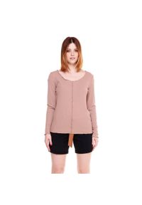 LEONE 1947 APPAREL - Damski T-shirt z długim rękawem w kolorach ziemi. Kolor: beżowy. Materiał: tkanina. Długość rękawa: długi rękaw. Długość: długie. Sport: fitness