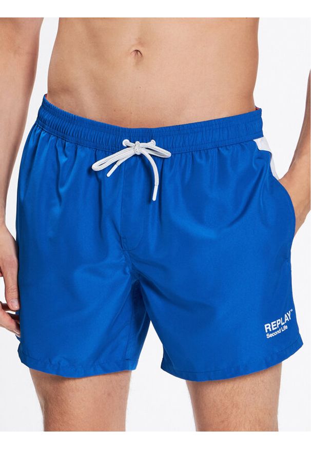 Replay Szorty kąpielowe LM1128.000.82972R Niebieski Regular Fit. Kolor: niebieski. Materiał: syntetyk