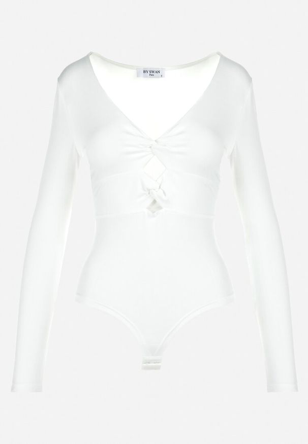 Born2be - Białe Body z Wycięciami Tritas. Kolor: biały. Materiał: jeans, skóra. Długość: długie