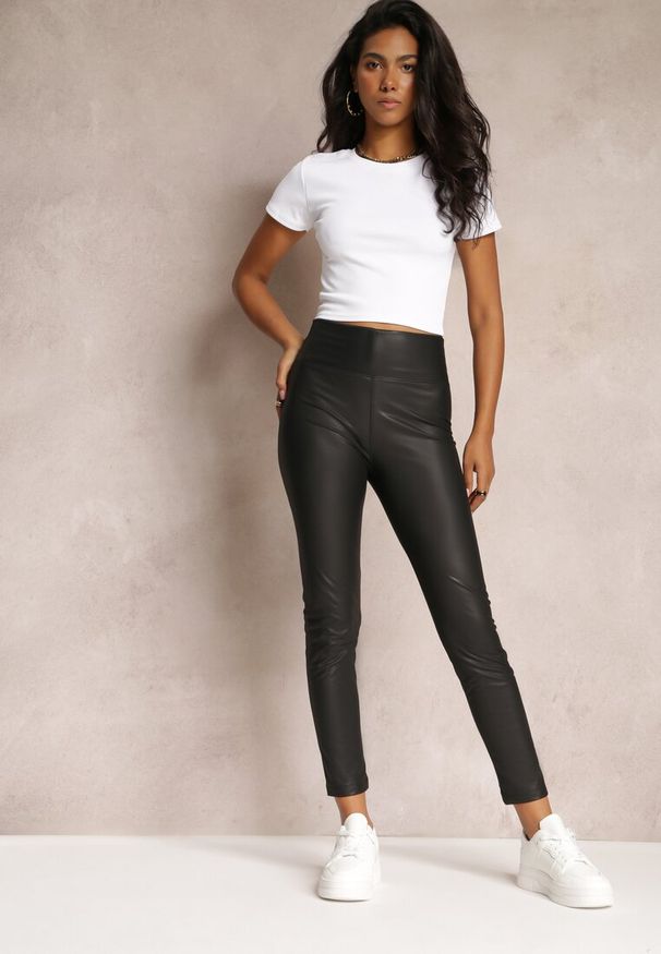 Renee - Czarne Legginsy z Ekoskóry Favi. Stan: podwyższony. Kolor: czarny. Materiał: skóra. Wzór: gładki