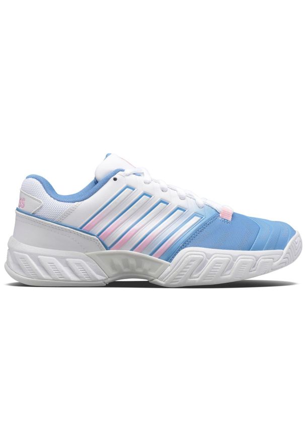 Buty do tenisa damskie K-Swiss Bigshot Light 4 Allcourt. Zapięcie: sznurówki. Kolor: biały, wielokolorowy, niebieski. Materiał: materiał, syntetyk, tkanina. Szerokość cholewki: normalna. Sport: tenis