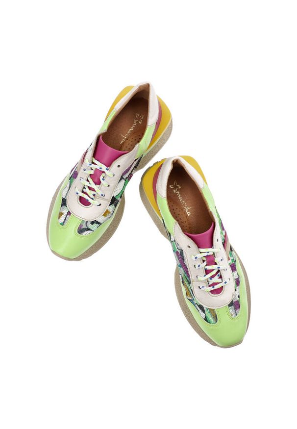 Zielone Sneakersy Maciejka Wyjątkowe Obuwie Damskie. Kolor: zielony. Materiał: skóra