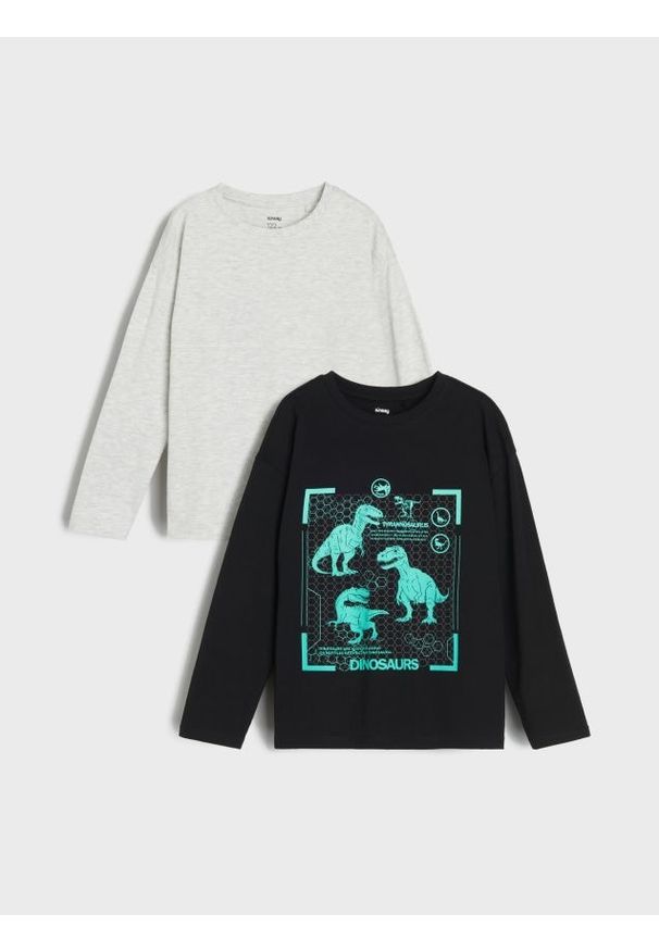 Sinsay - Koszulki oversize z długimi rękawami 2 pack - czarny. Kolor: czarny. Długość rękawa: długi rękaw. Długość: długie