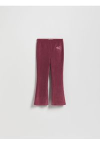 Reserved - Dzianinowe spodnie z haftem - mahoniowy. Kolor: brązowy. Materiał: dzianina. Wzór: haft #1