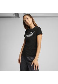 Puma - Damska koszulka z logo NO. 1 ESS METALLIC PUMA Black Metallic Silver. Kolor: czarny. Wzór: nadruk. Sport: fitness