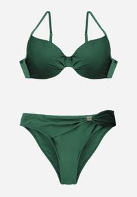 Born2be - Zielone Bikini Biustonosz i Figi z Ozdobnym Marszczeniem i Aplikacją Periete. Kolor: zielony. Wzór: aplikacja #2