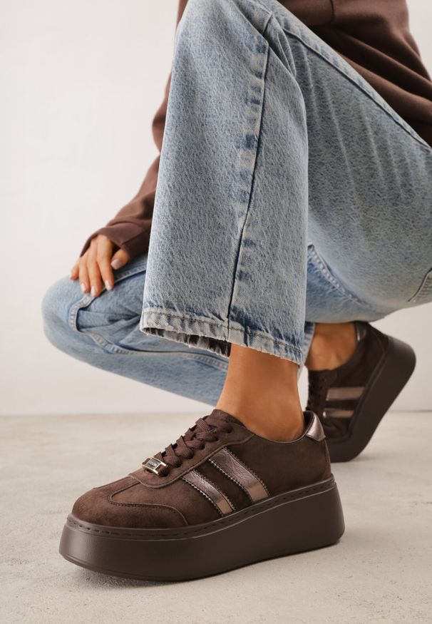 Born2be - Brązowe Zamszowe Sneakersy na Grubej Podeszwie ze Skórzaną Wkładką Yinrieth. Okazja: na co dzień. Kolor: brązowy. Materiał: skóra, zamsz. Szerokość cholewki: normalna