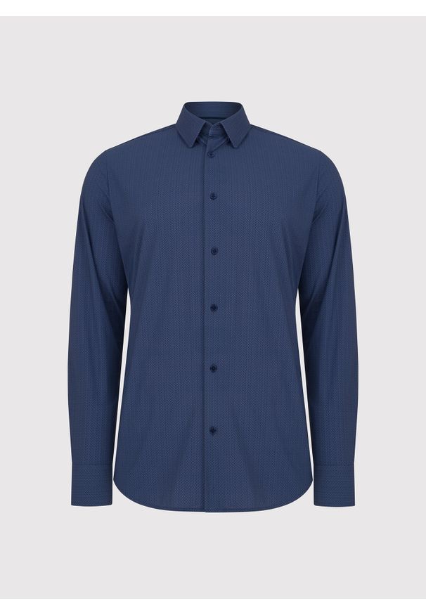 Pako Lorente - PAKO LORENTE – Granatowa dzianinowa koszula w jodełkę. Typ kołnierza: kołnierzyk klasyczny. Kolor: niebieski. Materiał: dzianina. Długość rękawa: długi rękaw. Długość: długie. Wzór: jodełka. Styl: klasyczny