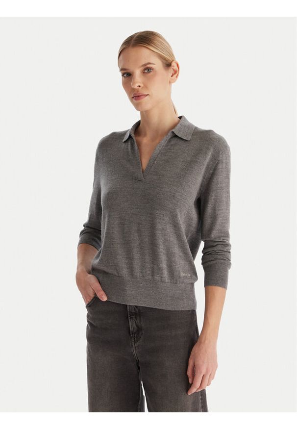 Calvin Klein Sweter LV044A305G Szary Regular Fit. Kolor: szary. Materiał: syntetyk
