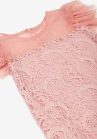 Born2be - Ciemnoróżowa Sukienka Asteope. Kolor: różowy. Materiał: lakier, tkanina, koronka. Wzór: koronka. Typ sukienki: trapezowe. Styl: klasyczny