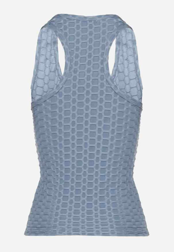 Born2be - Granatowy Top z Drobnymi Tłoczeniami na Ramiączkach Zemrine. Okazja: na co dzień. Kolor: niebieski. Materiał: jeans. Długość rękawa: na ramiączkach. Styl: casual