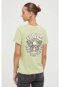 Vans t-shirt bawełniany kolor zielony. Kolor: zielony. Materiał: bawełna. Długość rękawa: krótki rękaw. Długość: krótkie. Wzór: nadruk #3