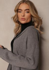 Renee - Szary Jednolity Kardigan z Długim Rękawem Niezapinany z Kapturem Colise. Typ kołnierza: kaptur. Kolor: szary. Długość rękawa: długi rękaw. Długość: długie. Wzór: jednolity #3