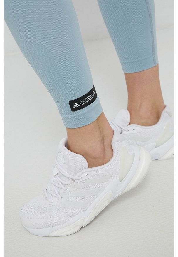 adidas Performance Legginsy damskie gładkie. Stan: podwyższony. Kolor: niebieski. Materiał: dzianina, materiał. Wzór: gładki. Sport: fitness