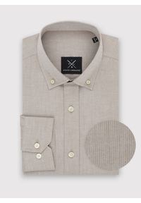 Pako Lorente - PAKO LORENTE – Gładka koszula męska beżowa długi rękaw. Okazja: na co dzień. Kolor: beżowy, zielony. Materiał: bawełna. Długość rękawa: długi rękaw. Długość: długie. Wzór: gładki. Styl: casual #9