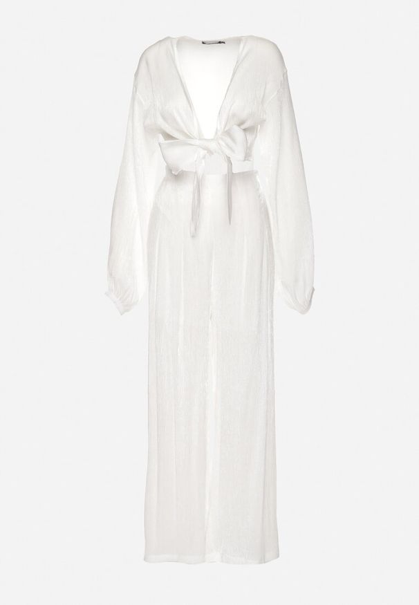 Born2be - Biały Komplet Koszula z Szerokim Rękawem i Luźne Spodnie Rossabel. Kolor: biały