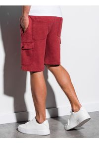 Ombre Clothing - Krótkie spodenki męskie dresowe W225 - czerwone - S. Kolor: czerwony. Materiał: dresówka. Długość: krótkie. Wzór: aplikacja #2