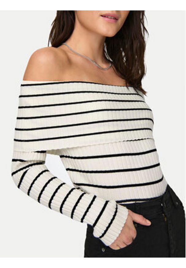JDY Bluzka Liva 15336133 Écru Slim Fit. Materiał: syntetyk