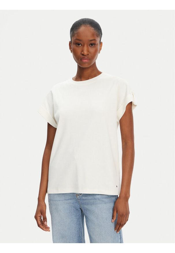 TOMMY HILFIGER - Tommy Hilfiger T-Shirt Gold Button WW0WW45628 Biały Regular Fit. Kolor: biały. Materiał: bawełna