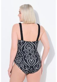 ULLA POPKEN - Damski Strój kąpielowy paisley marszczenie miękkie miseczki. Kolekcja: plus size. Kolor: czarny. Materiał: poliester, elastan, poliamid, materiał. Wzór: paisley