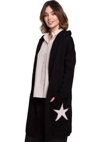 BE Knit - Długi sweter kardigan z kapturem i dużymi kieszeniami czarny. Typ kołnierza: kaptur. Kolor: czarny. Materiał: akryl. Długość: długie. Styl: sportowy #1