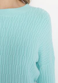 Born2be - Jasnoniebieski Sweter o Klasycznym Kroju z Wytłoczonym Wzorem Gundall. Kolor: niebieski. Styl: klasyczny #3