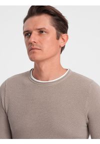 Ombre Clothing - Bawełniany sweter męski z okrągłym dekoltem - zimny beż V9 OM-SWSW-0103 - XXL. Kolor: beżowy. Materiał: bawełna. Styl: klasyczny #5