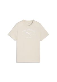 Puma - Młodzieżowa koszulka PUMA Class z grafiką PUMA. Kolor: beżowy, wielokolorowy, biały. Sport: joga i pilates #1