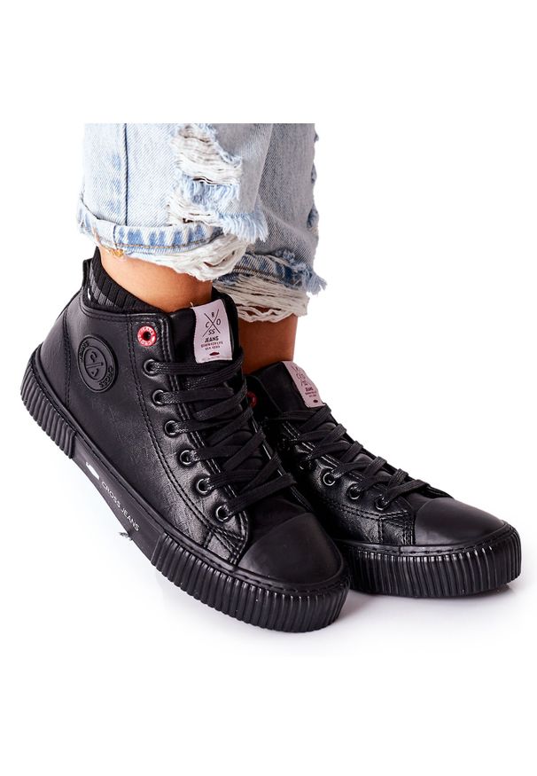Trampki Damskie Cross Jeans Wysokie Czarne II2R4021. Kolor: czarny. Materiał: skóra ekologiczna. Styl: elegancki
