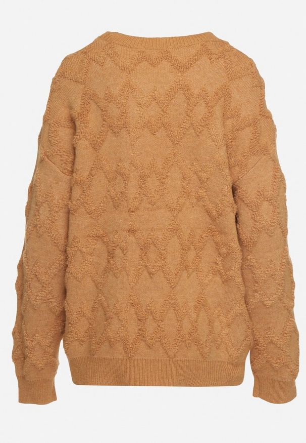 Born2be - Brązowy Sweter o Luźnym Kroju i Wzorzystym Splocie ze Ściągaczami Elondrae. Okazja: na co dzień. Kolor: brązowy. Materiał: bawełna, jeans. Długość rękawa: długi rękaw. Długość: długie. Wzór: ze splotem. Styl: elegancki, casual