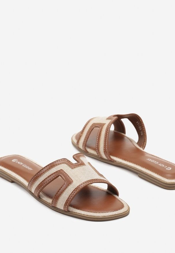 Born2be - Brązowe Klapki z Ozdobnymi Paskami i Wycięciami Luritta. Okazja: na co dzień. Kolor: brązowy. Materiał: jeans. Wzór: paski. Obcas: na obcasie. Styl: casual, elegancki. Wysokość obcasa: niski