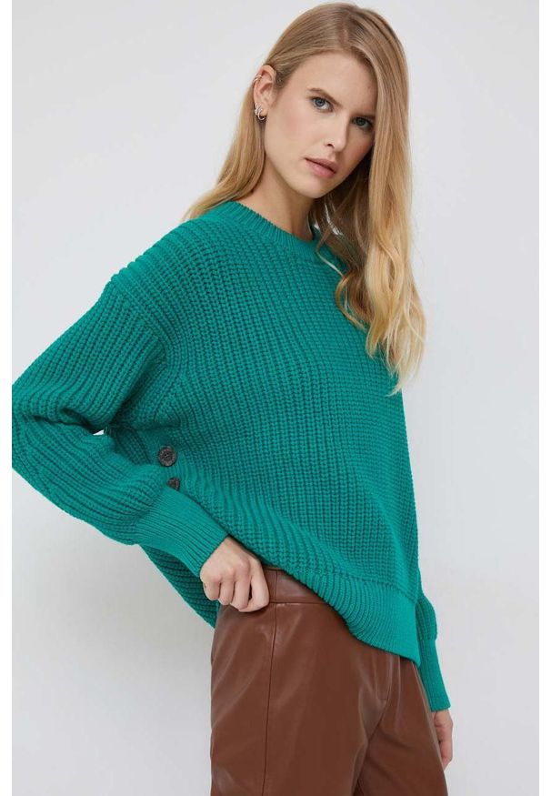 TOMMY HILFIGER - Tommy Hilfiger sweter damski kolor zielony ciepły. Kolor: zielony. Materiał: bawełna, dzianina