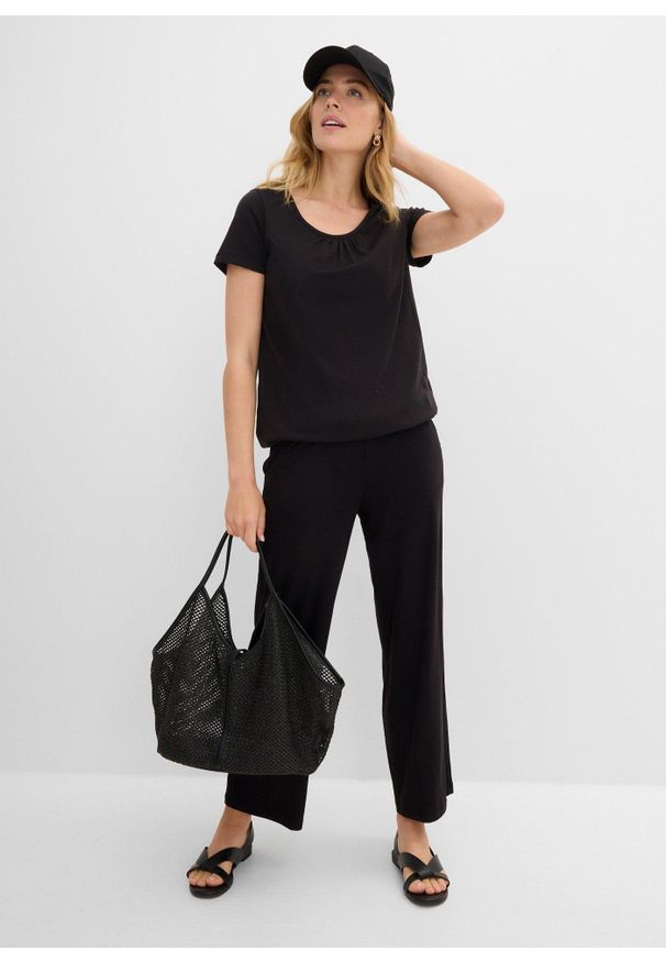 bonprix - T-shirt z czystej bawełny, krótki rękaw. Kolor: czarny. Materiał: bawełna. Długość rękawa: krótki rękaw. Długość: krótkie