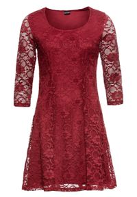 Sukienka z koronką bonprix czerwony. Okazja: na wesele, na imprezę, na ślub cywilny. Kolor: czerwony. Materiał: poliester, elastan, koronka, poliamid. Wzór: koronka #1