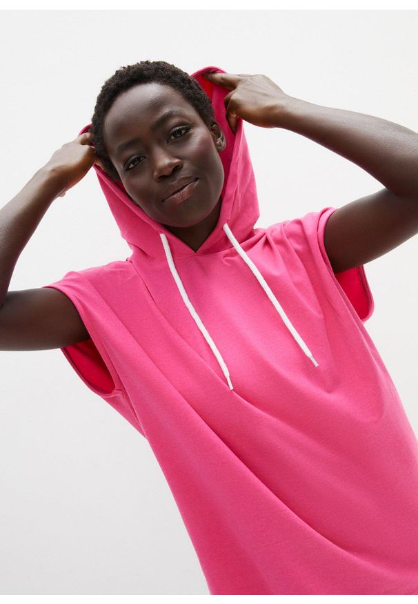 bonprix - Bluza z kapturem oversize. Typ kołnierza: kaptur. Kolor: różowy. Długość rękawa: bez rękawów