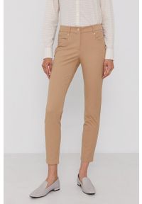 Pennyblack Spodnie damskie kolor beżowy dopasowane medium waist. Kolor: beżowy. Materiał: tkanina #1