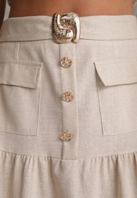 Renee - Jasnobeżowa Elegancka Spódnica z Wiskozą i Lnem o Rozkloszowanym Kroju Phridoe. Okazja: na co dzień. Kolor: beżowy. Materiał: wiskoza, len. Wzór: gładki. Styl: elegancki #8