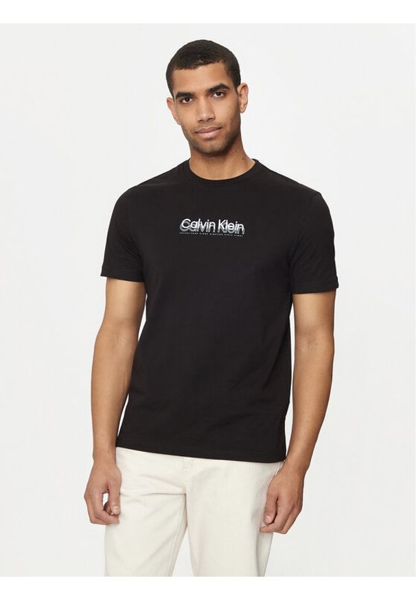 Calvin Klein T-Shirt Flock Logo K10K113118 Czarny Regular Fit. Kolor: czarny. Materiał: bawełna