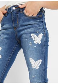 bonprix - Dżinsy SKINNY. Kolor: niebieski. Wzór: aplikacja #2