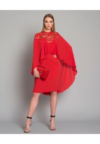 Elie Saab - ELIE SAAB - Czerwona sukienka z jedwabiu. Okazja: na co dzień. Kolor: czerwony. Materiał: jedwab. Wzór: aplikacja, koronka. Typ sukienki: proste. Styl: casual, wizytowy, elegancki #3